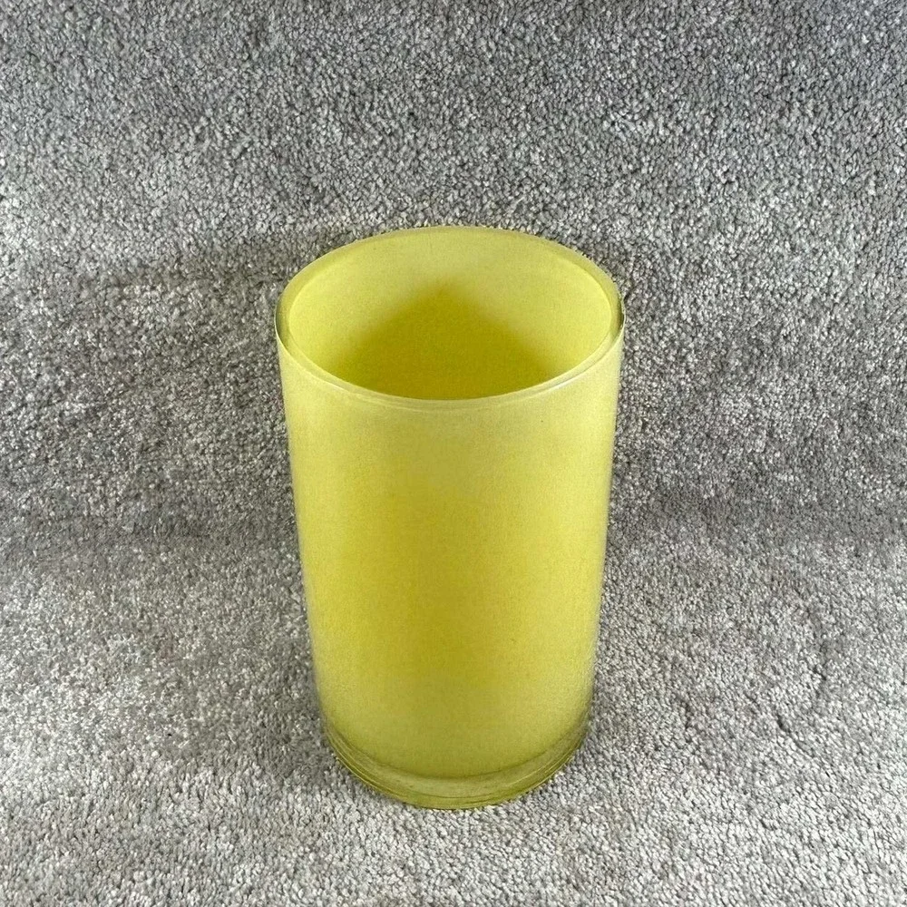 Cylinder Vase Chartreuse Frosted Satin Glass Modern Home Decor 8.5in
